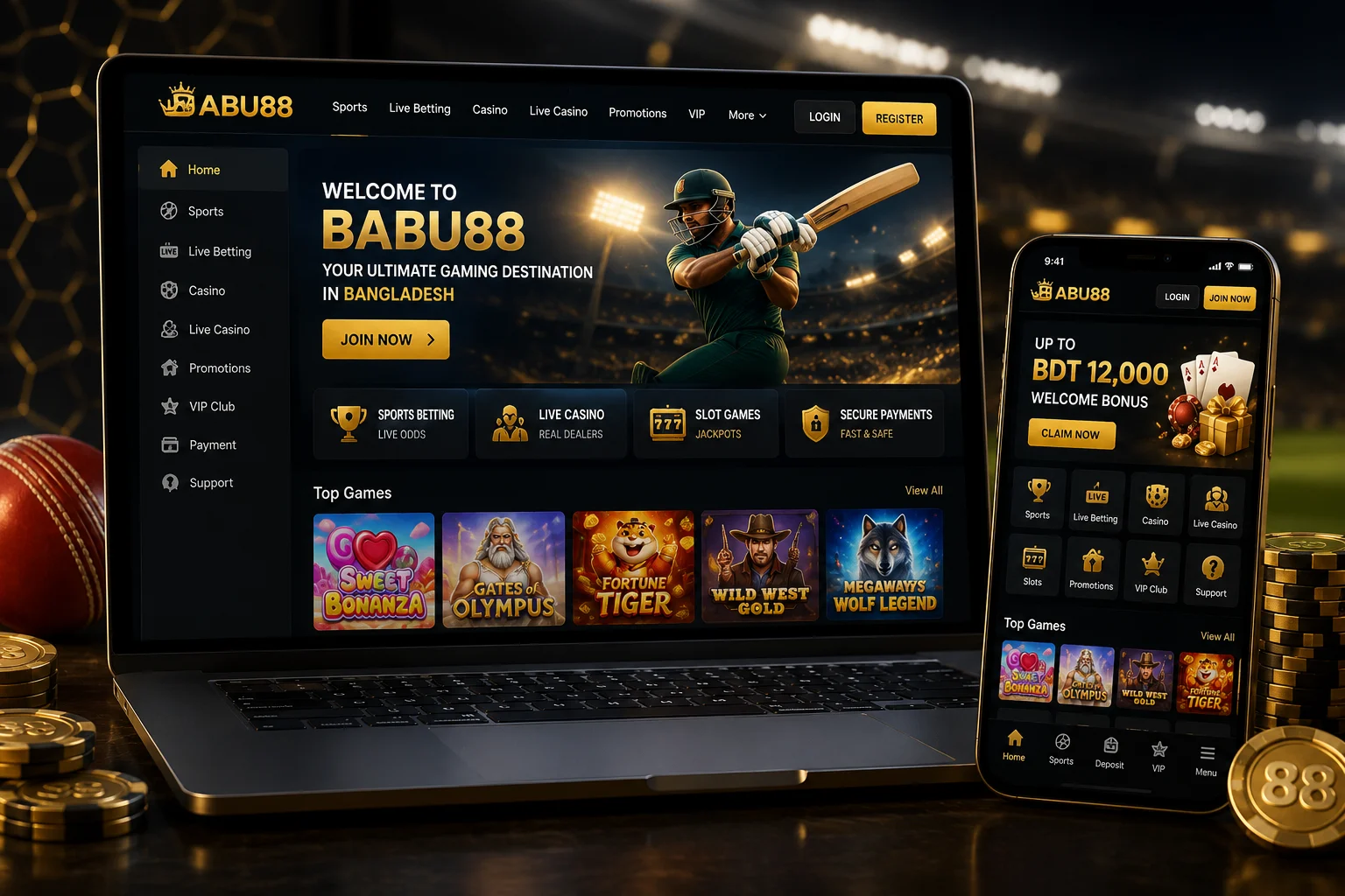 BABU88 casino and sports betting dashboard preview